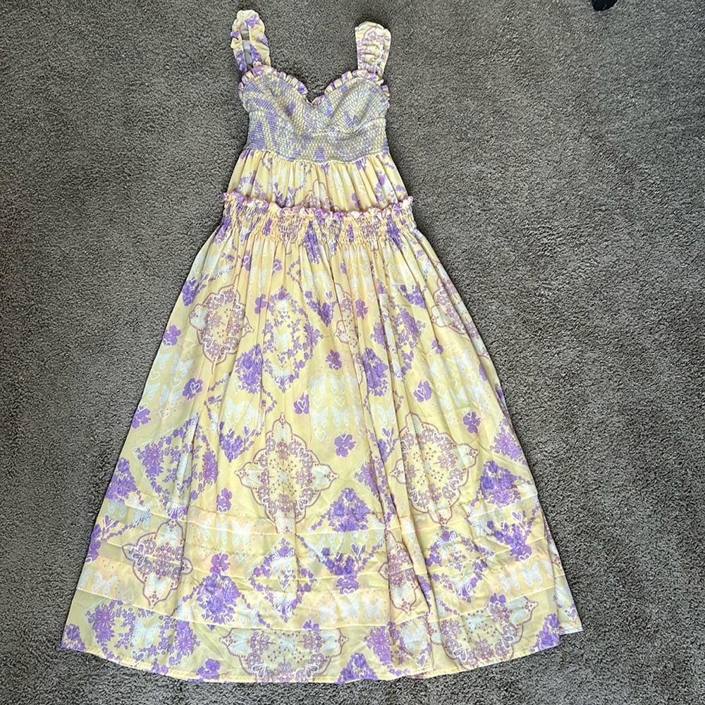 Yuemengxuan Spring Flowy Smocked Maxi Dress